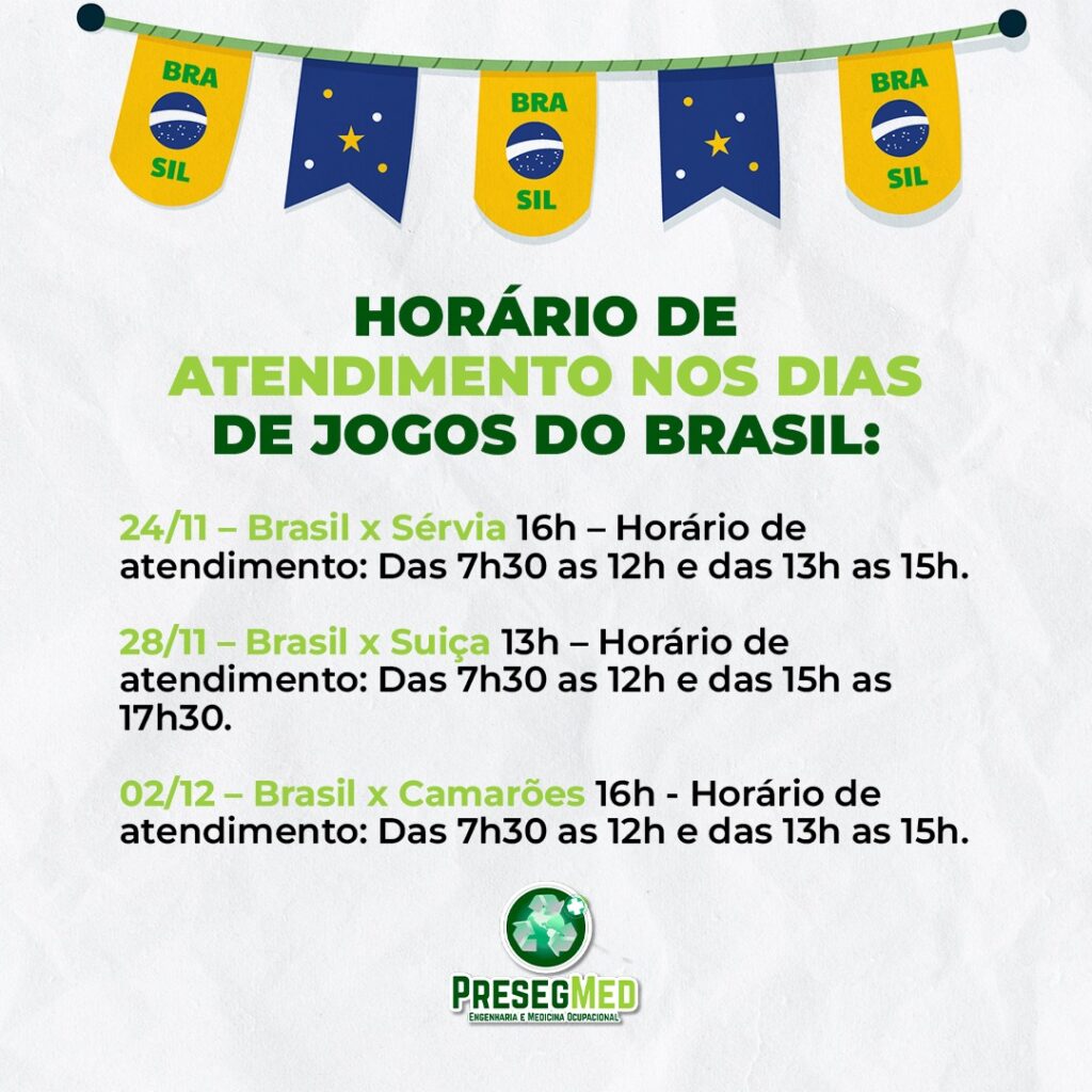 HORÁRIO DE ATENDIMENTO NOS DIAS DE JOGOS DO BRASIL